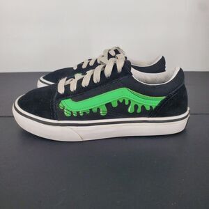 Vans Old Skool Shoes Youth Size 3.5 Black Green Drip Slime Low Top Sneakers